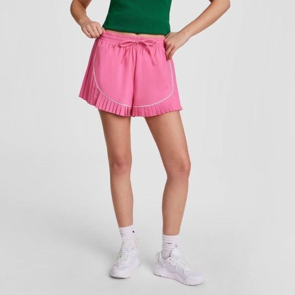Champion Collegiate Pleated Shorts Pink Cosmos Women Medium CPW261SH24003 NEW